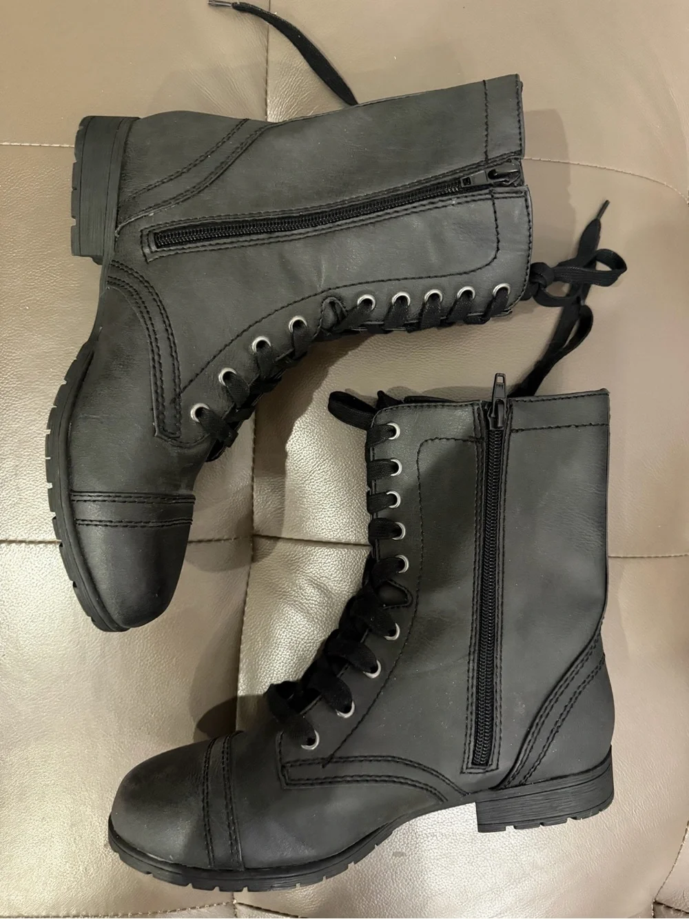 No Boundaries Black Lace-Up Combat Boots with Side Zipper - Picture 3 of 3